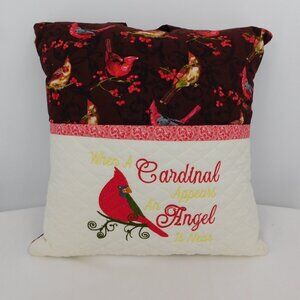When a Cardinal Appears An Angel is Near Throw Pillow Handmade Pocket 14.5x14.5